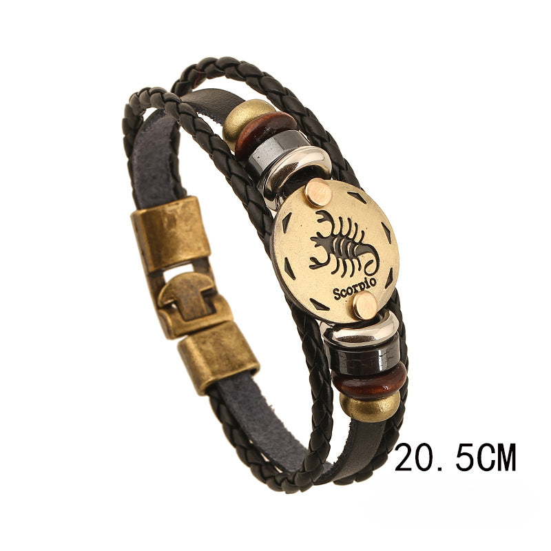 Wholesale Vintage 12 Zodiac Cowhide Multi-layer Bracelets